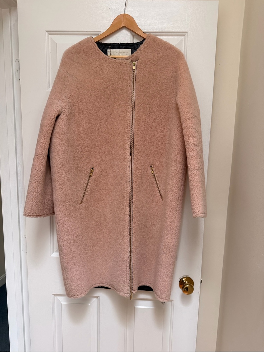Notes Du Nord Women's Blush Teddy Zip Coat with Gold Zipper
